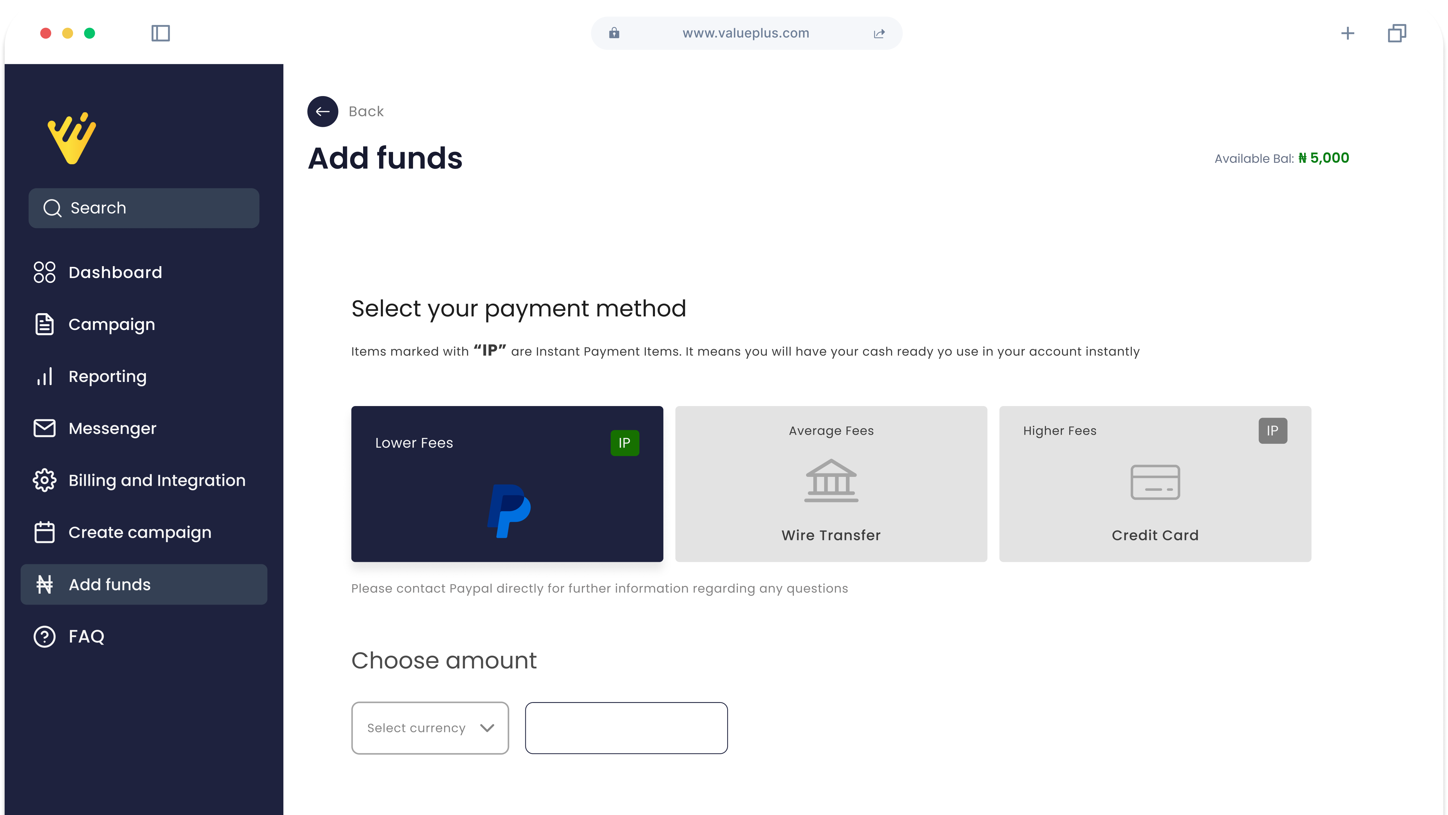 Valueplus dashboard Screenshot